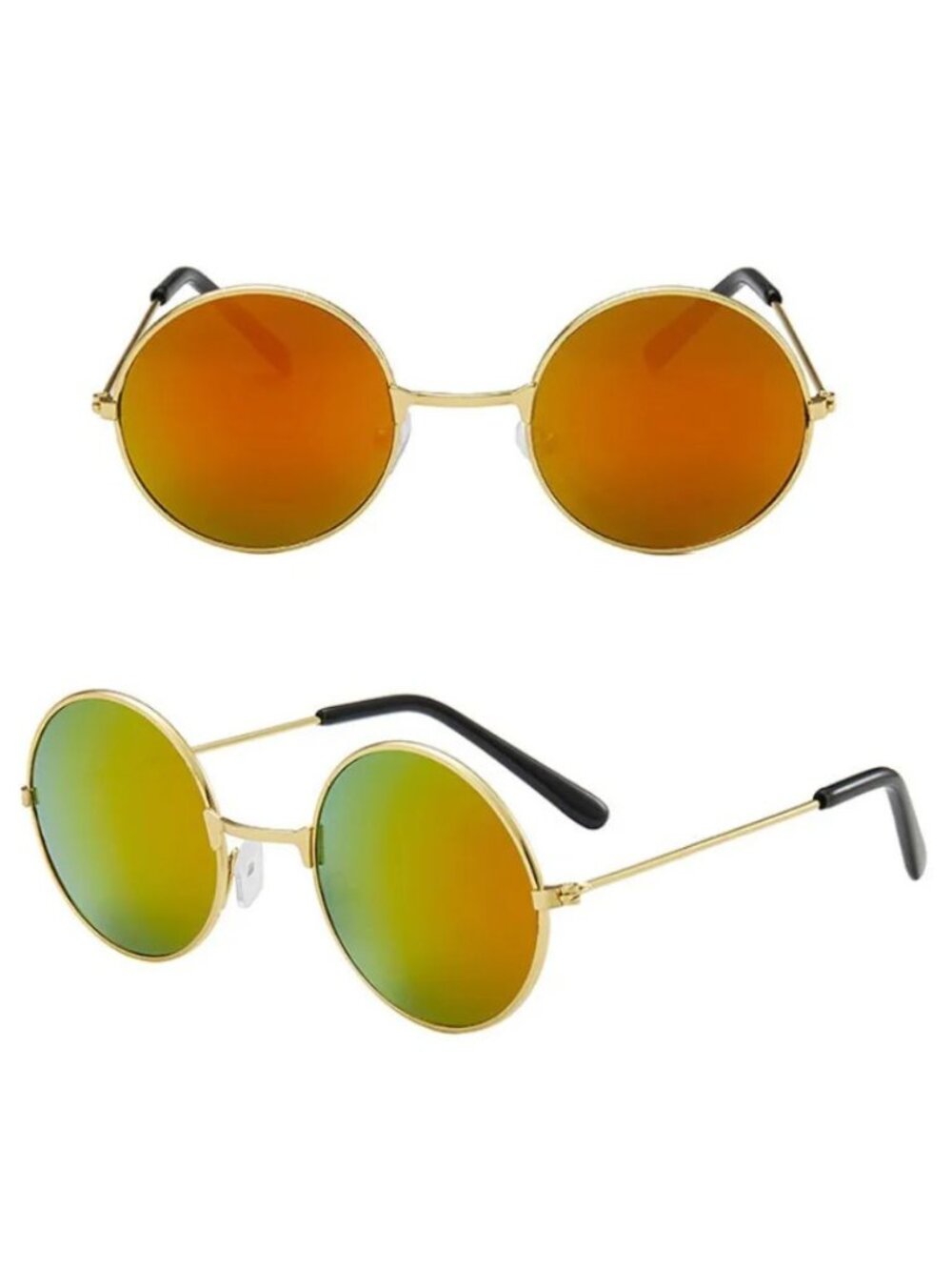Retro Round Sunglasses With Gold Metal Frame Green/Red Metallic Lenses
